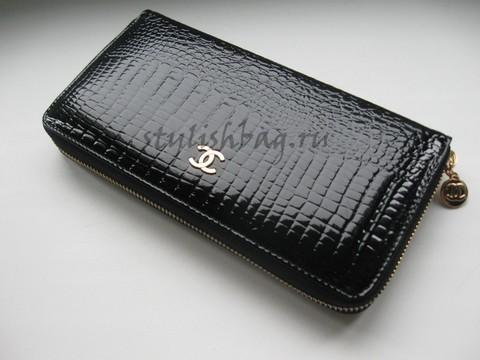 Черный женский кошелек Chanel 9046 на молнии из кожи