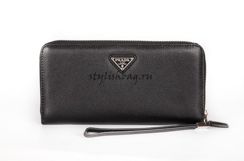 Мужской кошелек на молнии Prada Black Grainy Leather