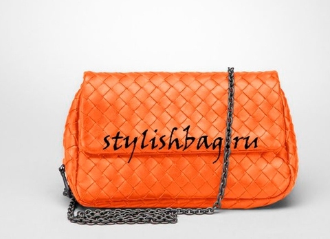 Женская сумка Bottega Veneta Nero intrecciato nappa mini bag orange класса люкс