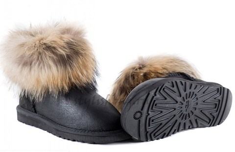 Женские угги UGG Mini Fox Fur Metallic Black