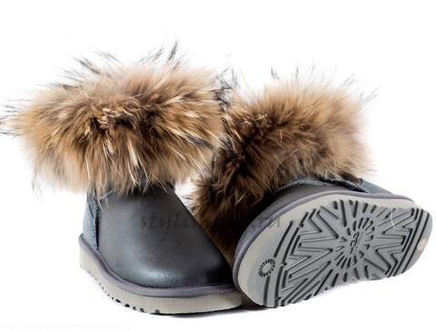 Женские угги UGG Mini Fox Fur Metallic Grey