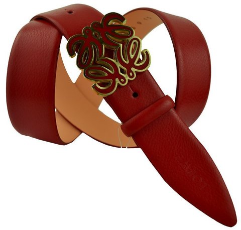 Женский красный брендовый ремень из кожи Loewe Red