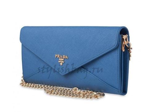 Женский клатч из кожи Prada 818 Blue