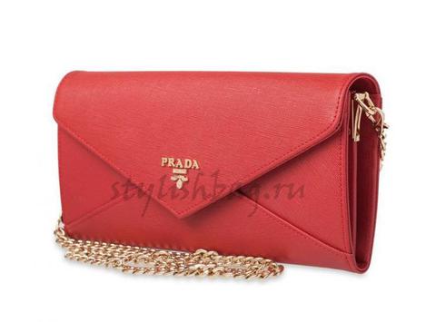 Женский клатч из кожи Prada 818 Red
